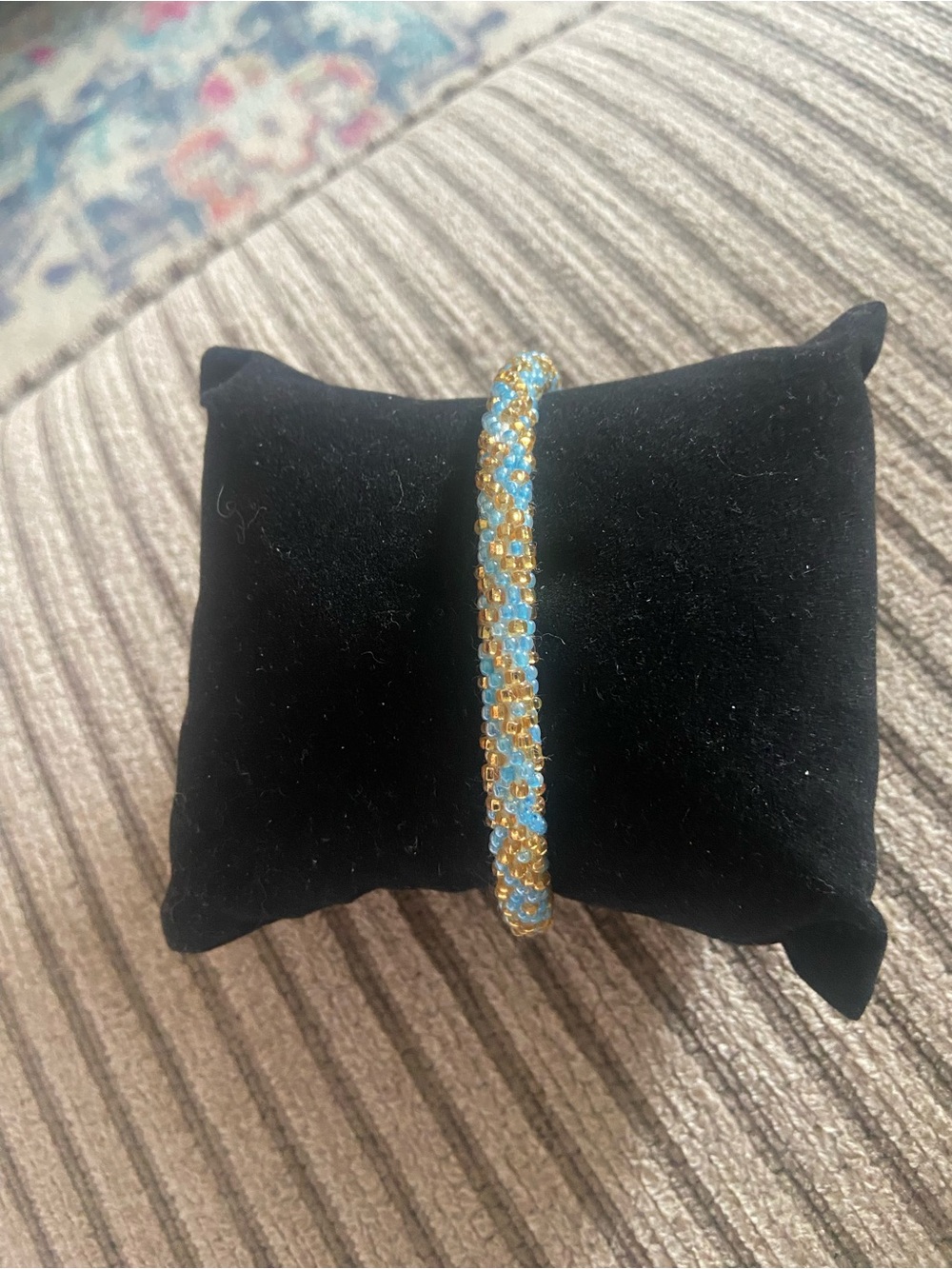 Handmade Gold and Light Blue Beaded Women's Bracelet